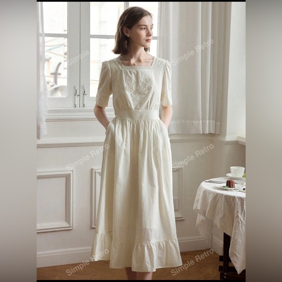 Simple retro square neck dress - Picture 1 of 7